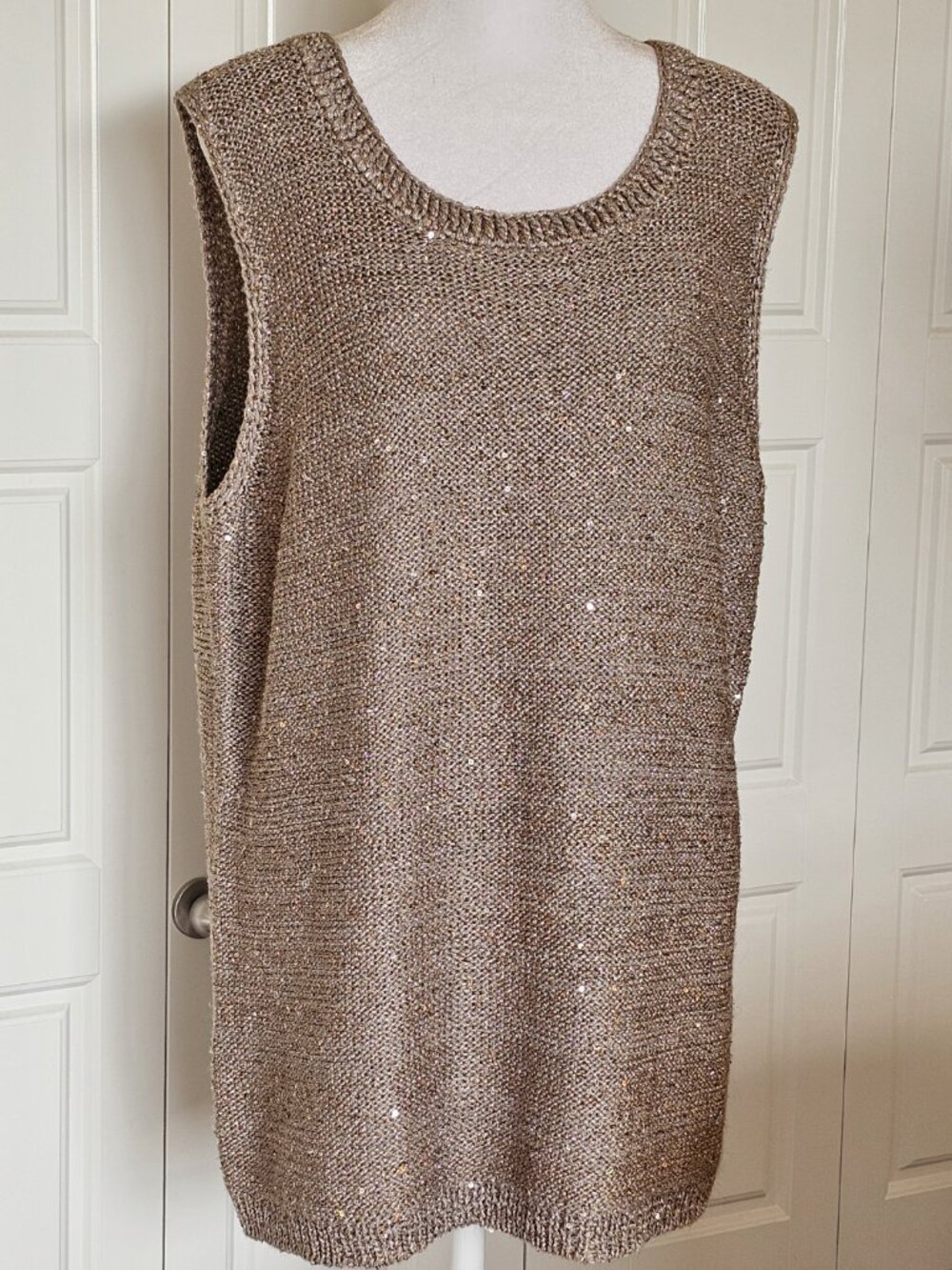 Chico’s 3 Metallic‎ Sequin Knit Tank Tunic Top | XL Longline Sleeveless Sweater
